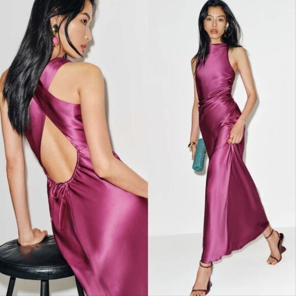 Reformation Anaiis Silk Dress Hibiscus Tea